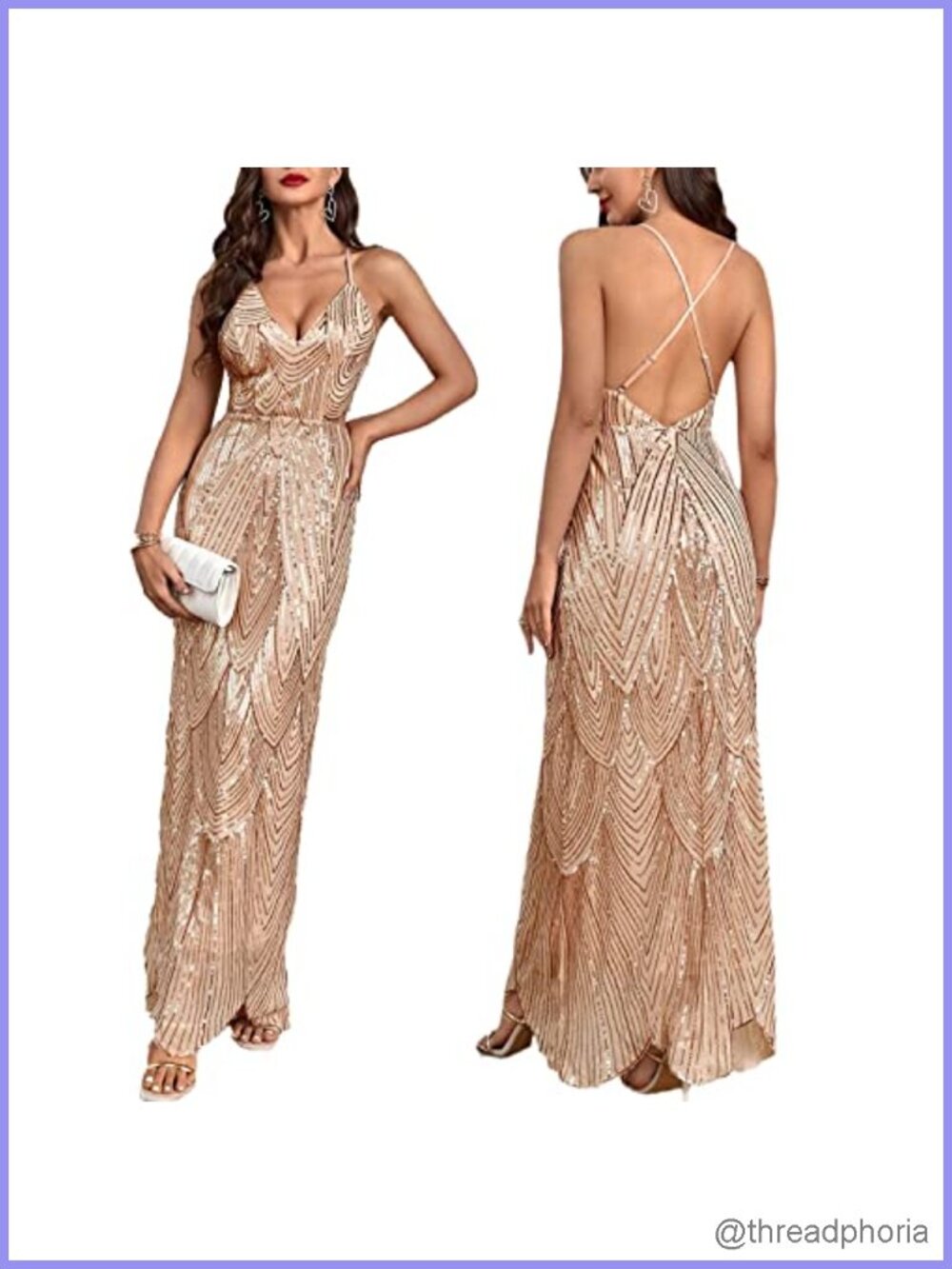 Sequin V-Neck Spaghetti Strap Backless Mermaid Prom Maxi Dress